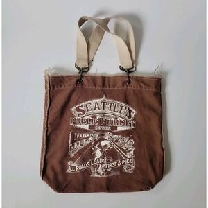 Authentic Pigment Canvas Shopper Tote Brown Seattle Public Market‎ Graphic Vegan